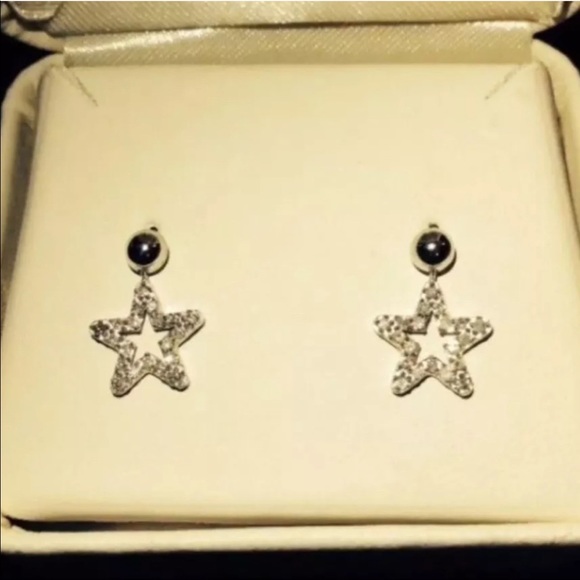 14K White Gold Diamond Star Necklace Earrings - Picture 5 of 5